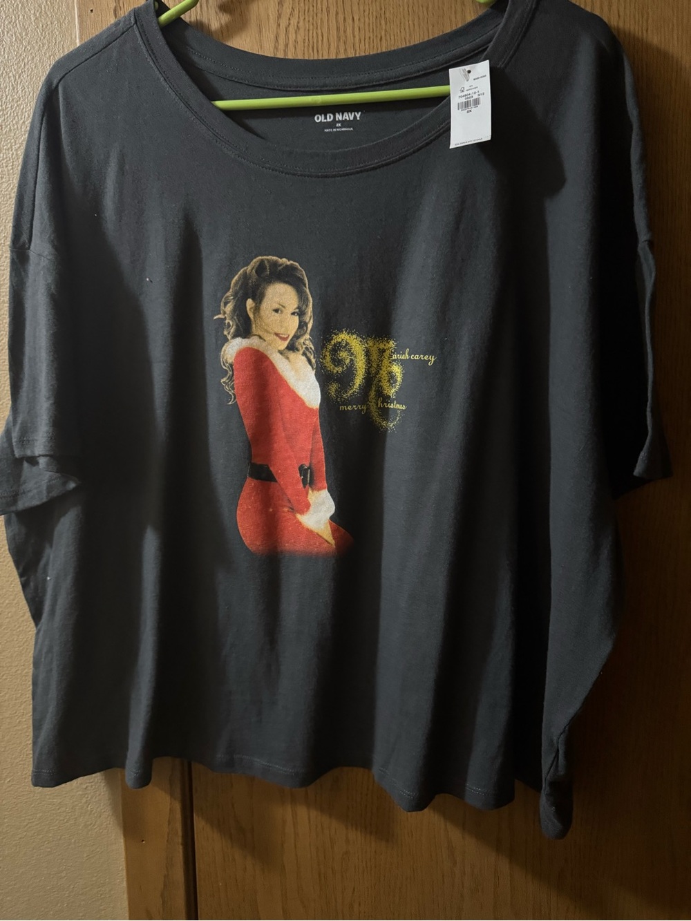 Old Navy Black Short-Sleeve Mariah Carey Christmas Crop Tee